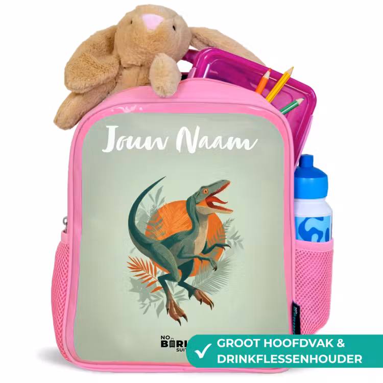 Kinderrugzak met naam - Roze - Dier - Dino - Natuur — 2