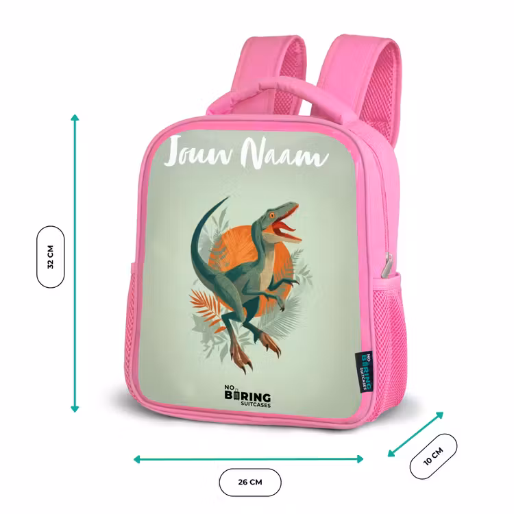 Kinderrugzak met naam - Roze - Dier - Dino - Natuur — 3