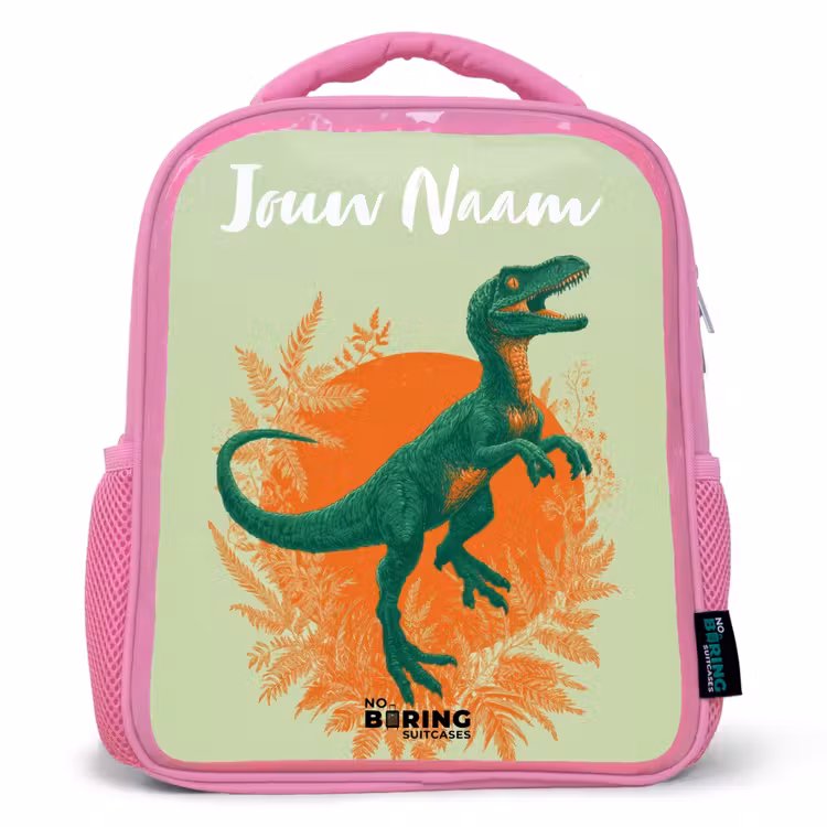 Kinderrugzak met naam - Roze - Dino - Natuur - Groen — 1