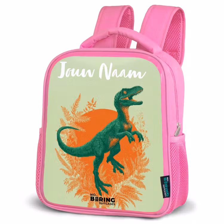 Kinderrugzak met naam - Roze - Dino - Natuur - Groen — 4