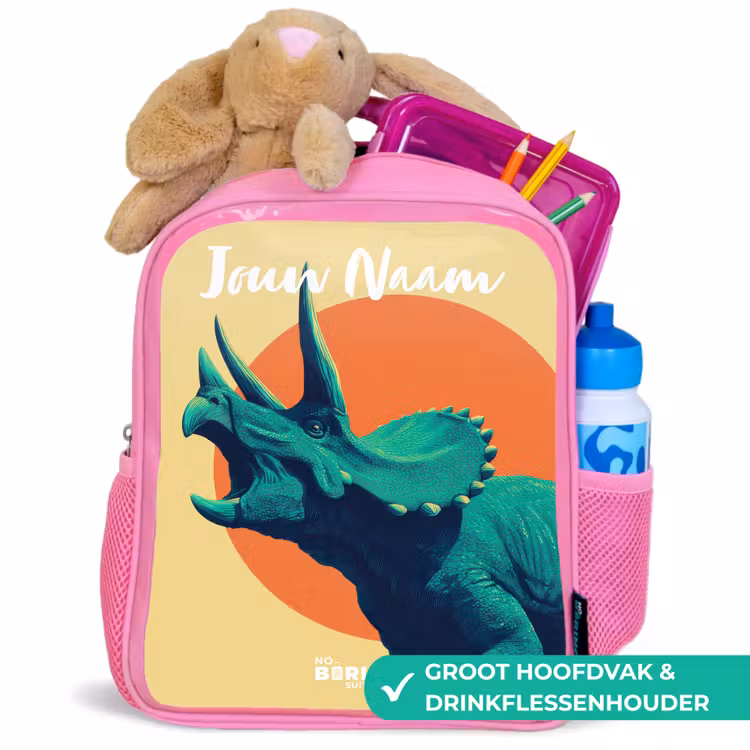 Kinderrugzak met naam - Roze - Dino - Triceratops - Dier — 2