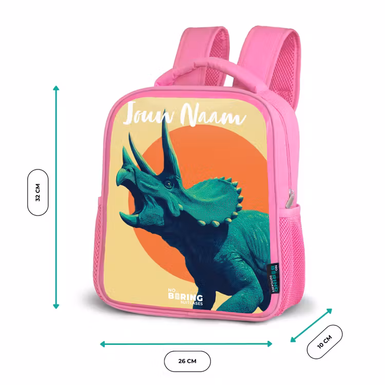 Kinderrugzak met naam - Roze - Dino - Triceratops - Dier — 3