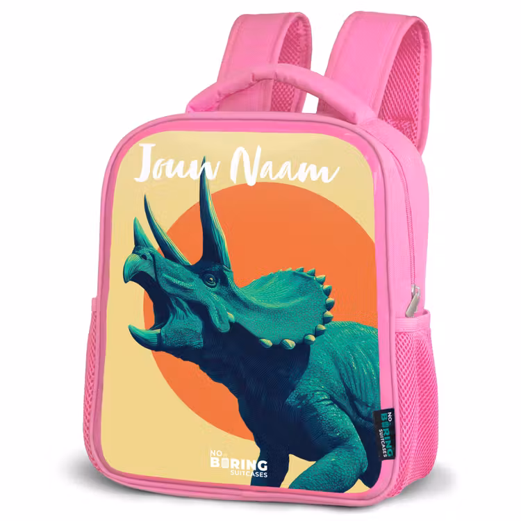 Kinderrugzak met naam - Roze - Dino - Triceratops - Dier — 4