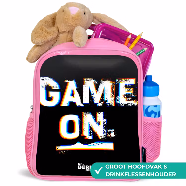 Kinderrugzak - Roze - Game on in zwart wit β 2