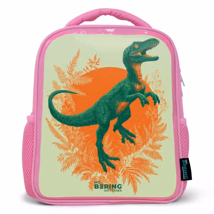 Kinderrugzak - Roze - Groene dino tussen varens — 1