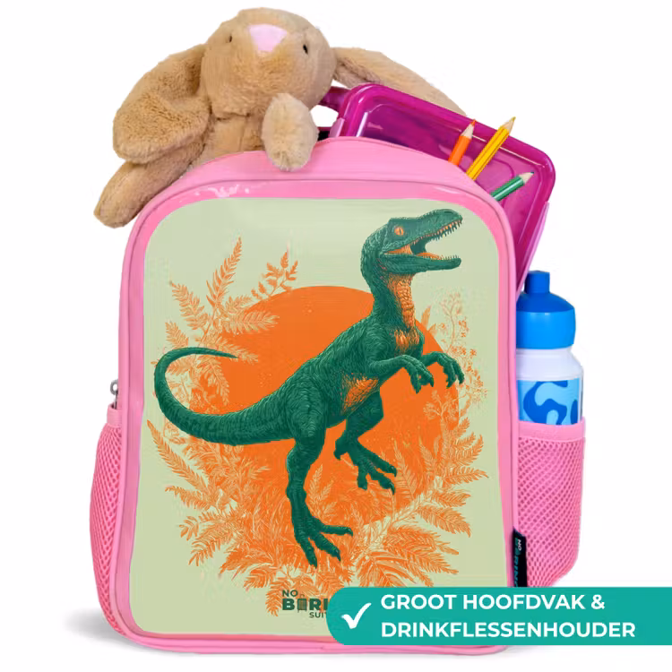 Kinderrugzak - Roze - Groene dino tussen varens — 2