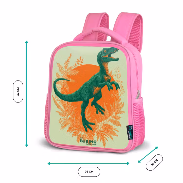 Kinderrugzak - Roze - Groene dino tussen varens — 3