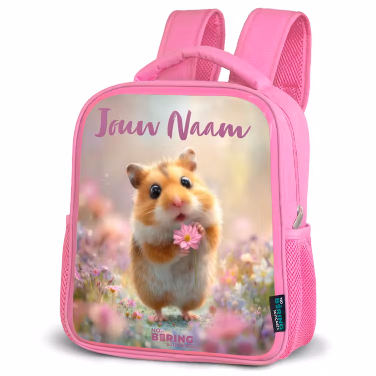 Kinderrugzak met naam - Roze - Hamster - Bloem - Natuur - Dier β 4