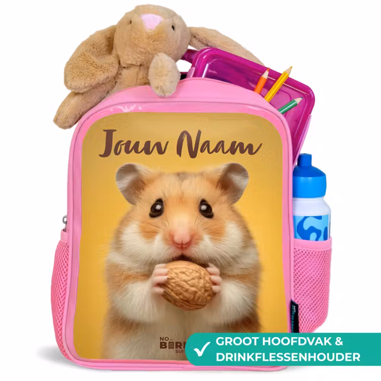Kinderrugzak met naam - Roze - Hamster - Walnoot - Dier — 2