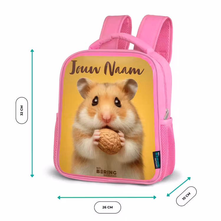 Kinderrugzak met naam - Roze - Hamster - Walnoot - Dier — 3