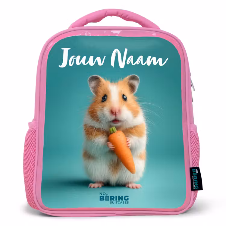 Kinderrugzak met naam - Roze - Hamster - Wortel - Dier — 1