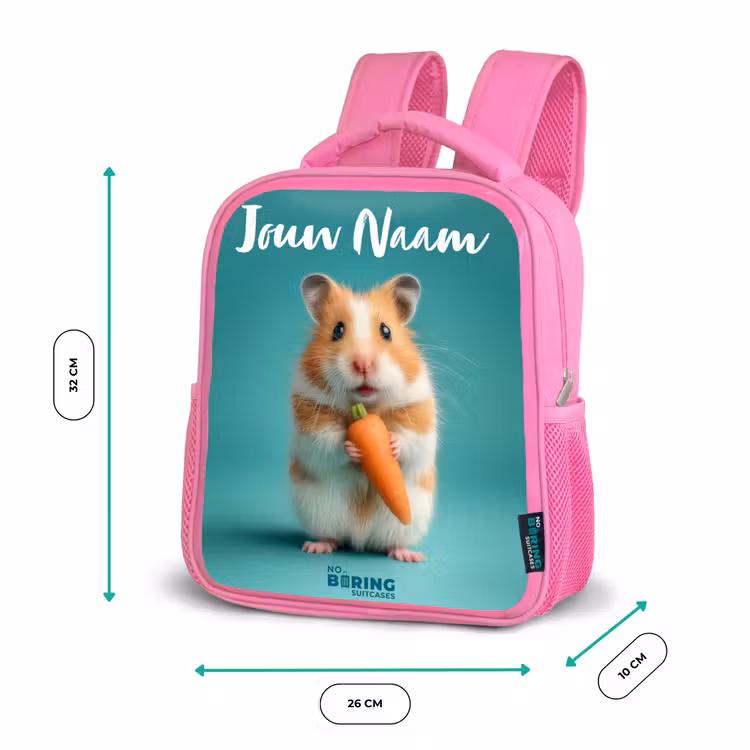 Kinderrugzak met naam - Roze - Hamster - Wortel - Dier — 3