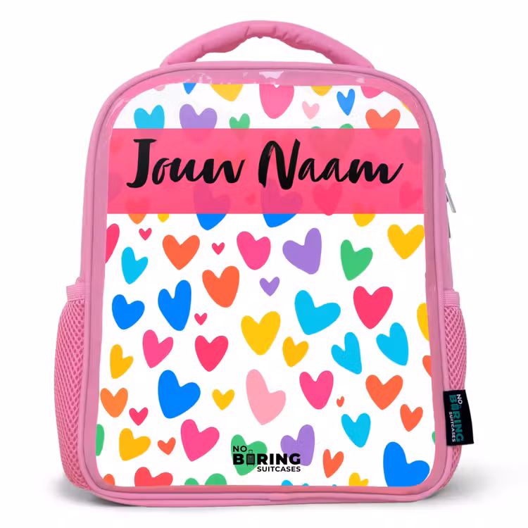 Kinderrugzak met naam - Roze - Hartjes - Kleurrijk - Patroon β 1