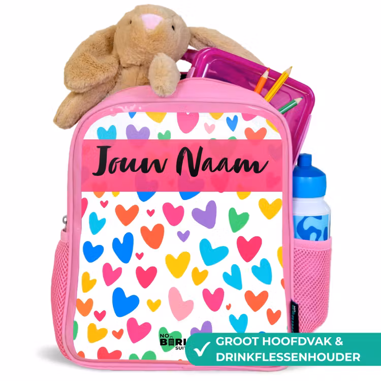 Kinderrugzak met naam - Roze - Hartjes - Kleurrijk - Patroon β 2