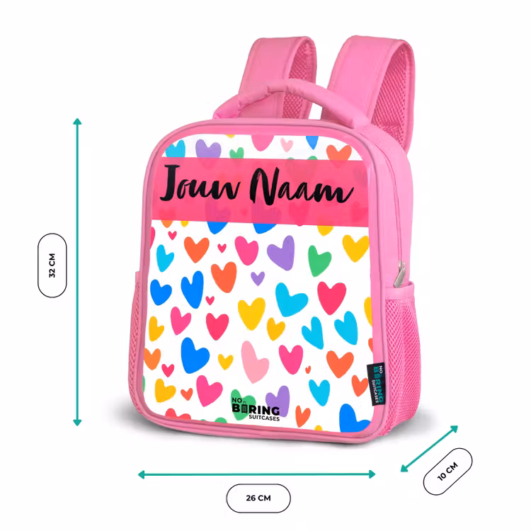 Kinderrugzak met naam - Roze - Hartjes - Kleurrijk - Patroon β 3
