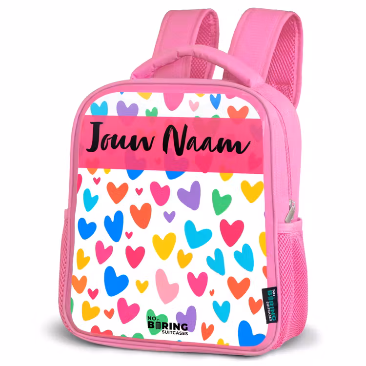 Kinderrugzak met naam - Roze - Hartjes - Kleurrijk - Patroon β 4