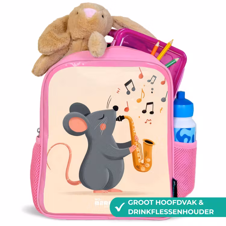 Kinderrugzak - Roze - Muis - Saxofoon - Muziek — 2