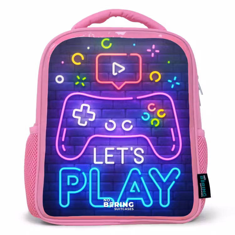 Kinderrugzak - Roze - Neoncontroller tegen een bakstenen muur β 1