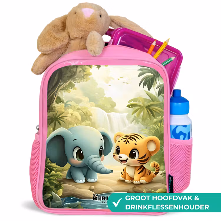Kinderrugzak - Roze - Olifant - Tijger - Bos - Jungle — 2