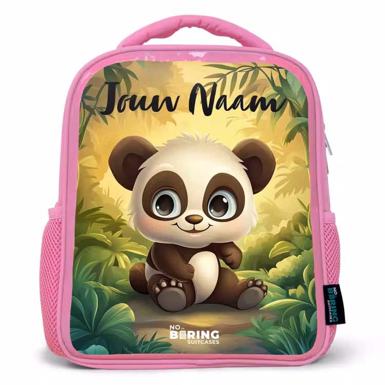 Kinderrugzak met naam - Roze - Panda - Bamboebos - Groen — 1