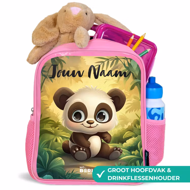 Kinderrugzak met naam - Roze - Panda - Bamboebos - Groen — 2
