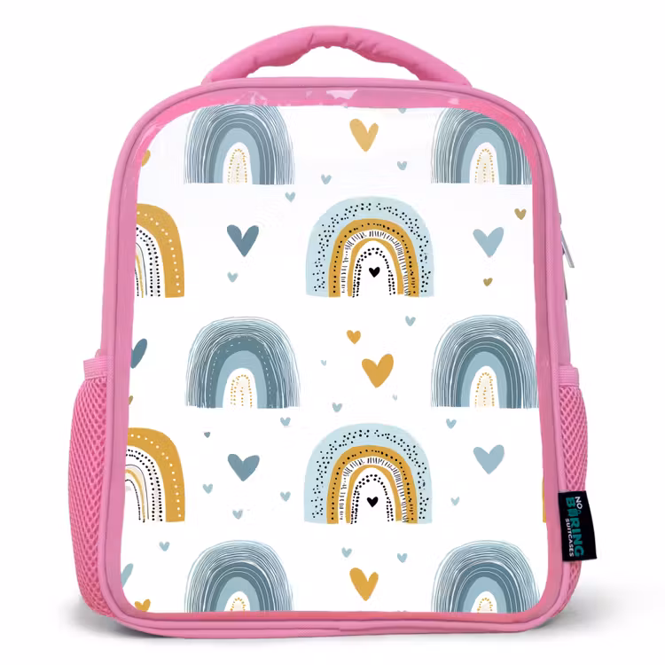 Kinderrugzak - Roze - Patroon - Regenboog - Hartjes — 1