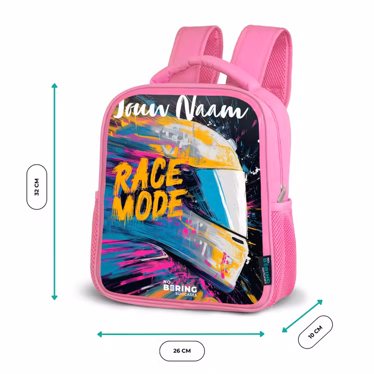 Kinderrugzak met naam - Roze - Racehelm - Abstract - Verf - Kleurrijk — 3