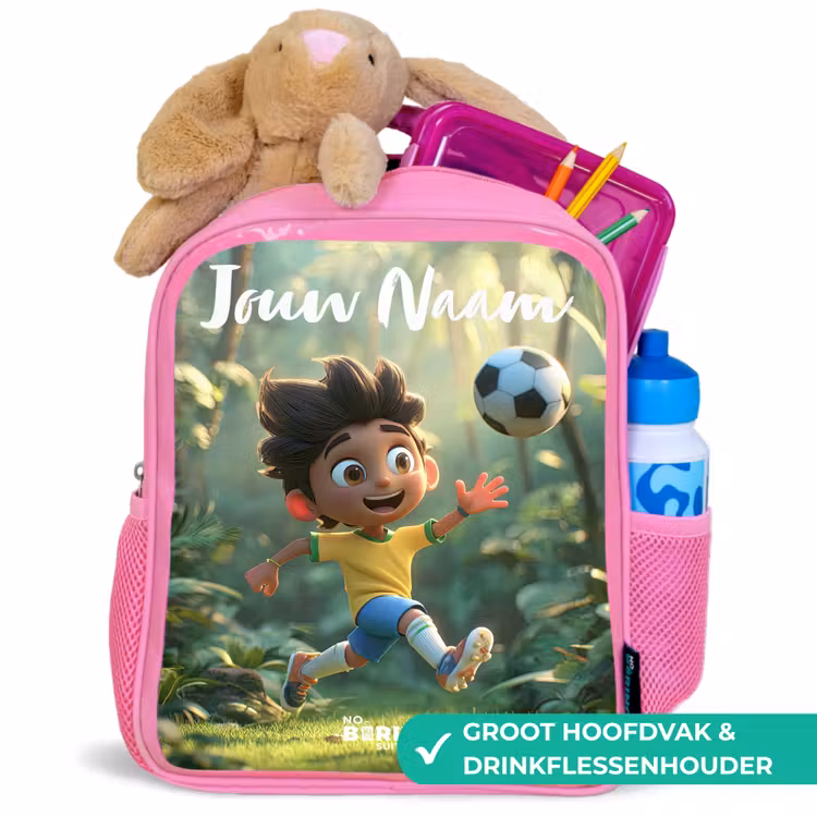 Kinderrugzak met naam - Roze - Voetbal - Jongen - Bos — 2