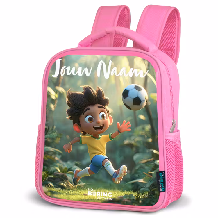 Kinderrugzak met naam - Roze - Voetbal - Jongen - Bos — 4
