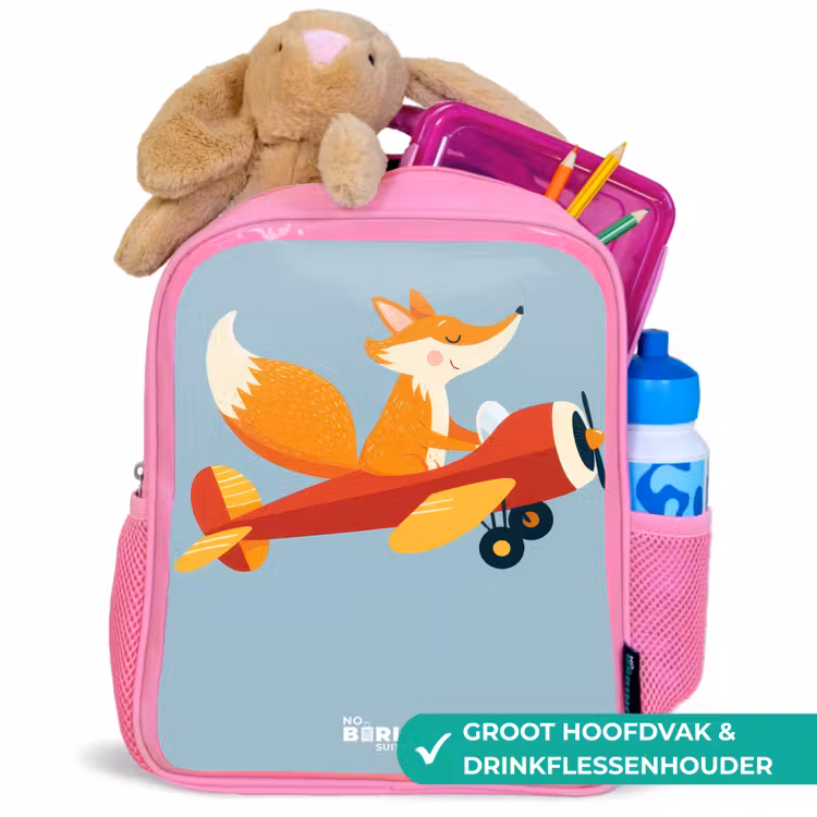 Kinderrugzak - Roze - Vos - Vliegtuig - Vliegen — 2