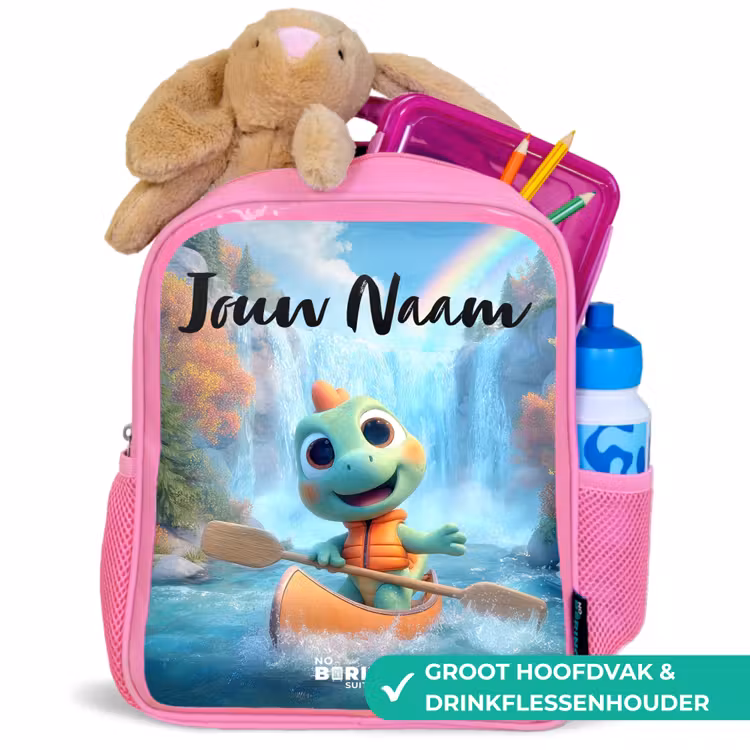 Kinderrugzak met naam - Roze - Dino - Natuur - Waterval — 2