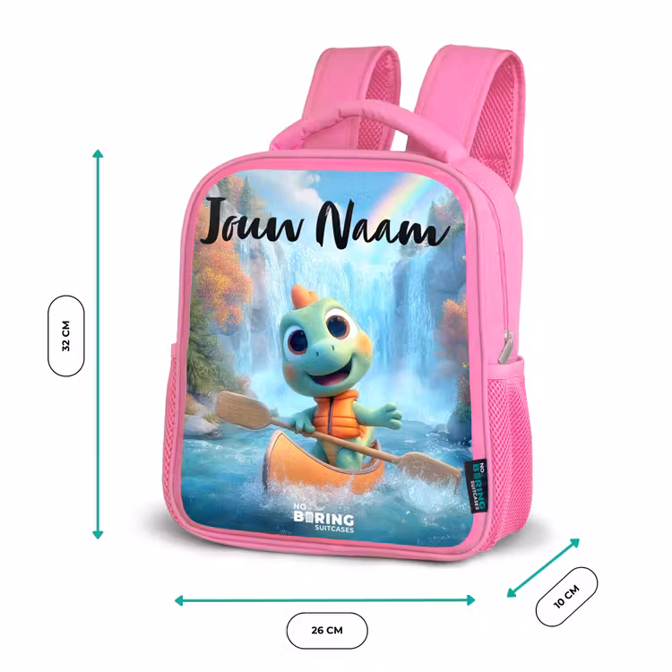Kinderrugzak met naam - Roze - Dino - Natuur - Waterval — 3