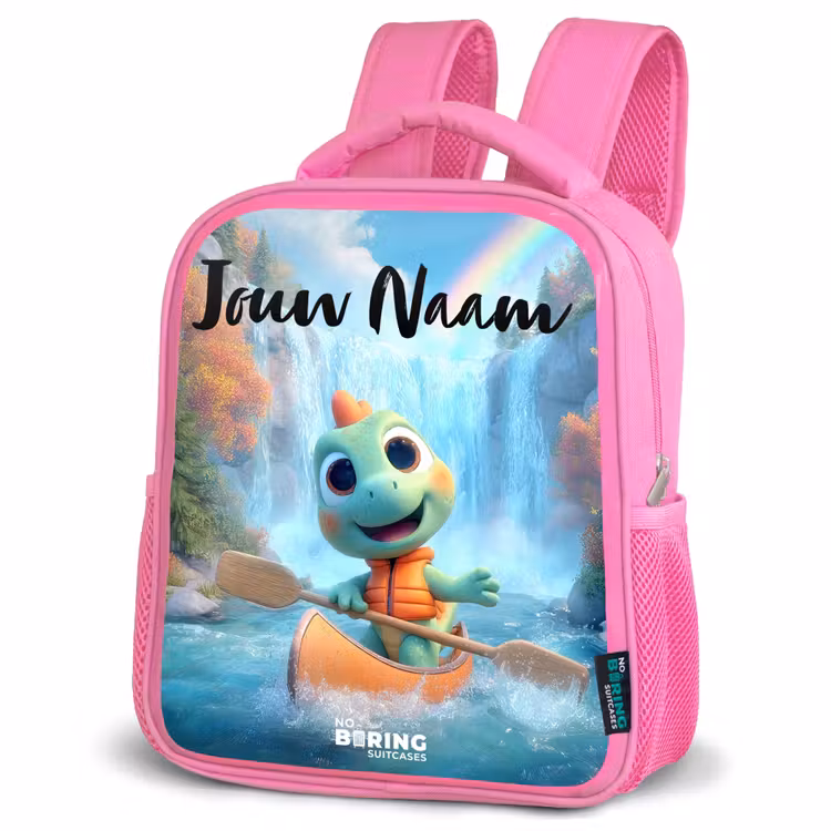 Kinderrugzak met naam - Roze - Dino - Natuur - Waterval — 4