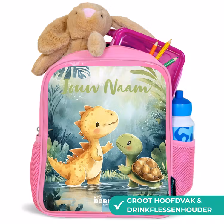 Kinderrugzak met naam - Roze - Dino - Schildpad - Jungle — 2