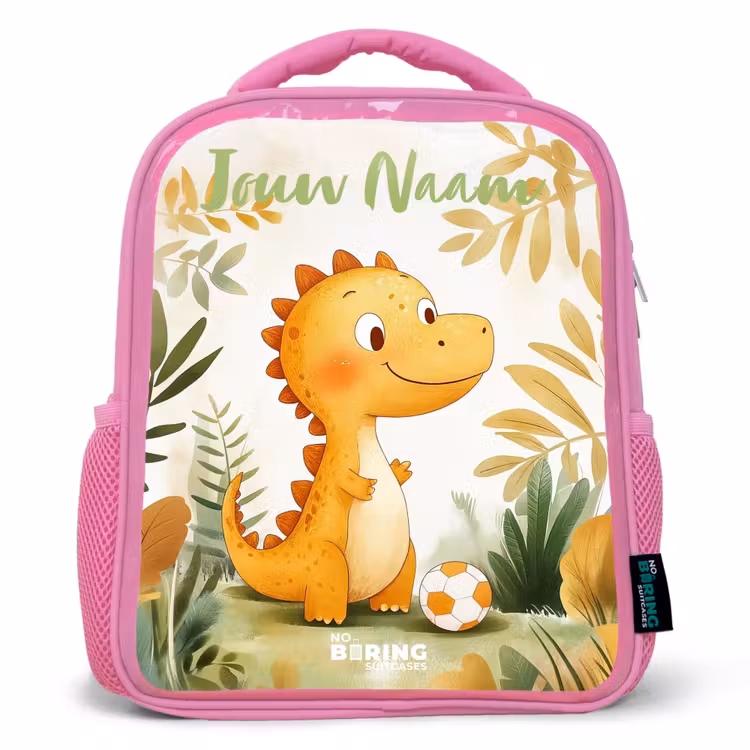 Kinderrugzak met naam - Roze - Dino - Voetbal - Oranje — 1