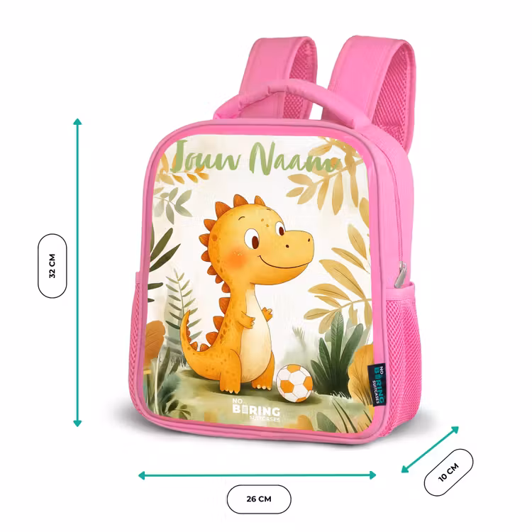 Kinderrugzak met naam - Roze - Dino - Voetbal - Oranje — 3