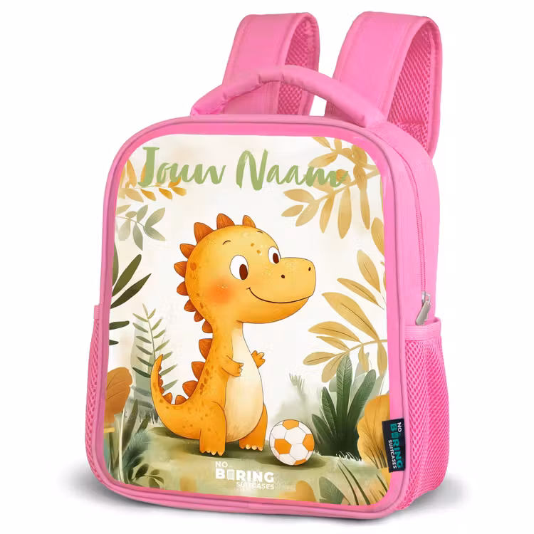 Kinderrugzak met naam - Roze - Dino - Voetbal - Oranje — 4
