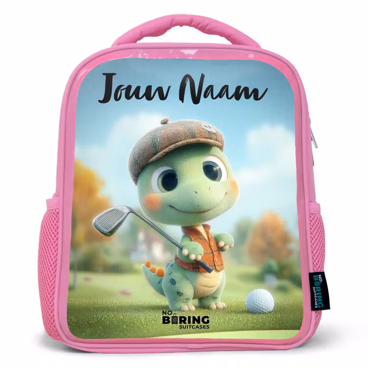 Kinderrugzak met naam - Roze - Golf - Dino - Groen — 1
