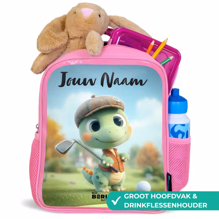 Kinderrugzak met naam - Roze - Golf - Dino - Groen — 2