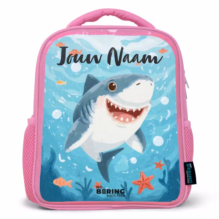 Kinderrugzak met naam - Roze - Haai - Water - Zee — 1
