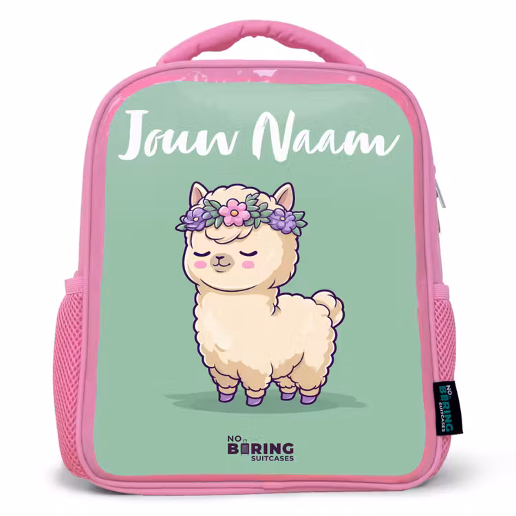 Kinderrugzak met naam - Roze - Kawai - Alpaca - Groen β 1