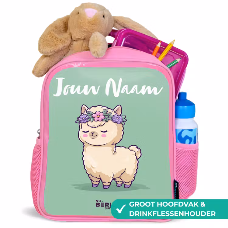 Kinderrugzak met naam - Roze - Kawai - Alpaca - Groen β 2