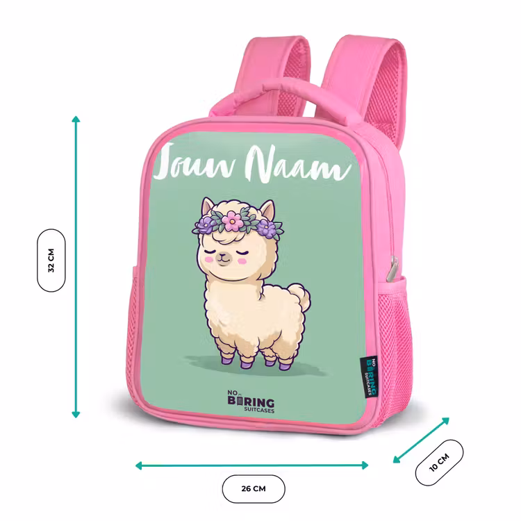 Kinderrugzak met naam - Roze - Kawai - Alpaca - Groen β 3