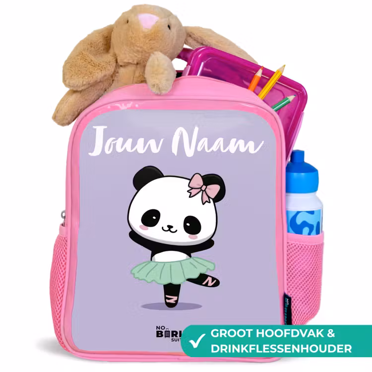 Kinderrugzak met naam - Roze - Kawai - Ballet - Panda â 2