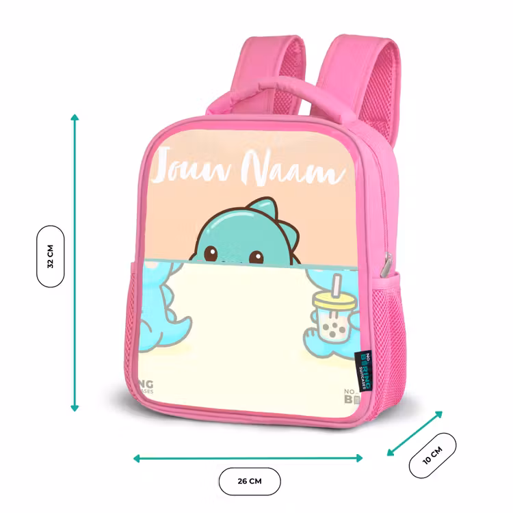 Kinderrugzak met naam - Roze - Kawai - Dino - Bubbletea — 3