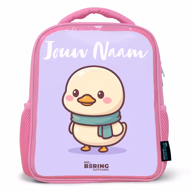 Kinderrugzak met naam - Roze - Kawai - Eend - Sjaal — 1