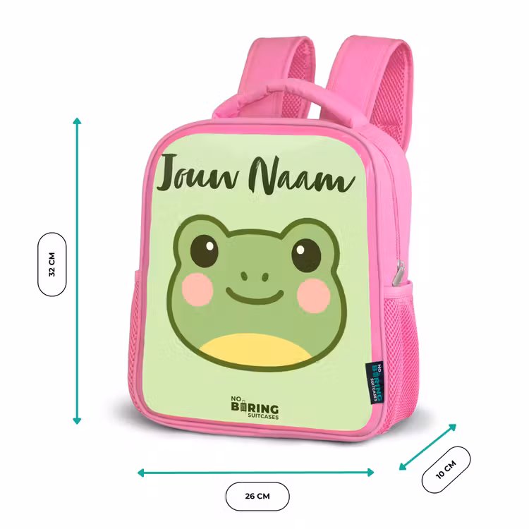 Kinderrugzak met naam - Roze - Kawai - Kikker - Groen — 3