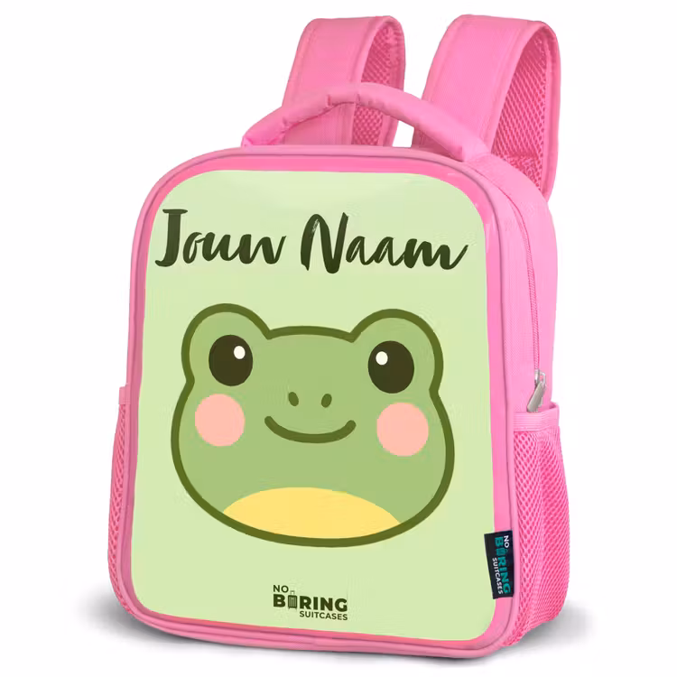 Kinderrugzak met naam - Roze - Kawai - Kikker - Groen — 4