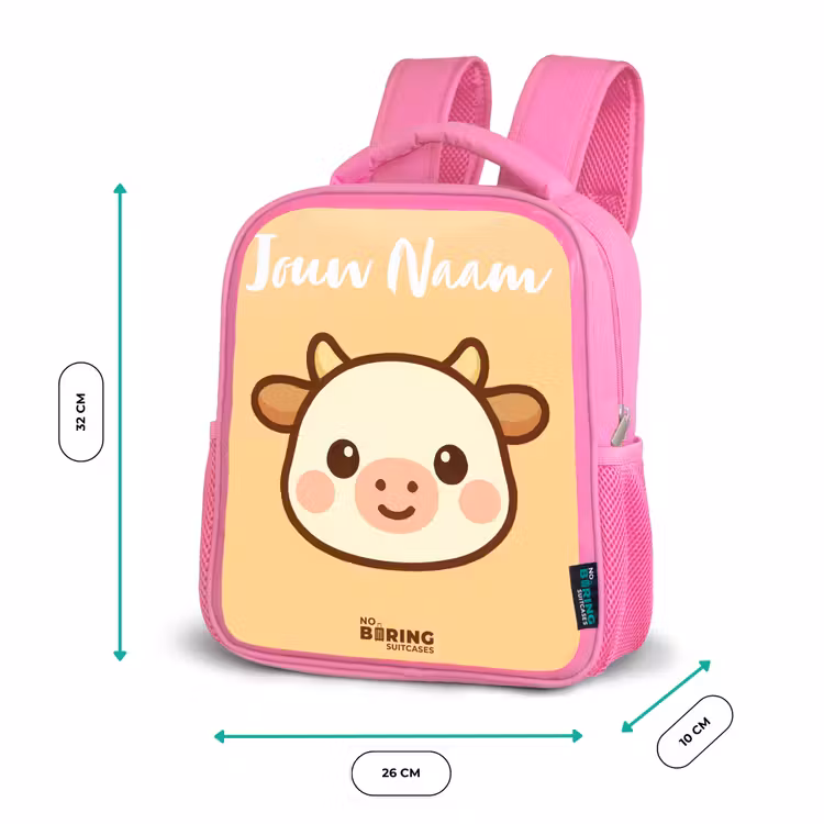 Kinderrugzak met naam - Roze - Kawai - Koe - Bruin — 3