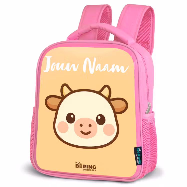 Kinderrugzak met naam - Roze - Kawai - Koe - Bruin — 4